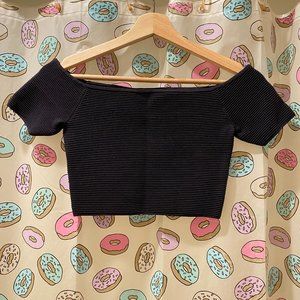Kendall & Kylie Black Off the Shoulder Cropped Top